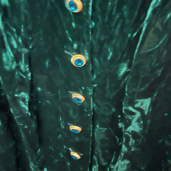 VTG Zakura Emerald Green Crushed Velvet Midi Dress Jeweled Epaulettes Size 8 - Picture 6 of 10